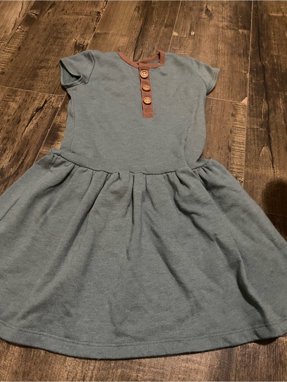 Girls Short Sleeve Dress with Brown Trim and Button Placket